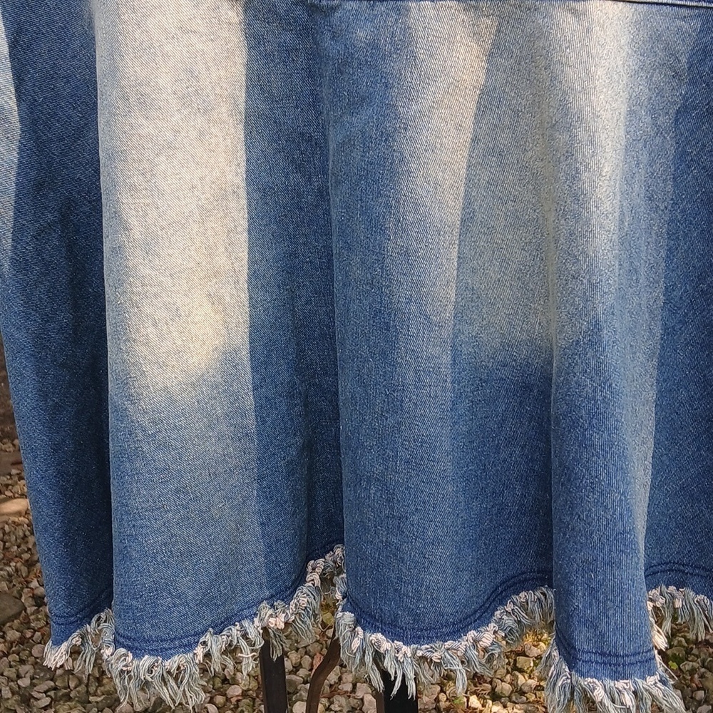 Distressed Long Denim Fringe Skirt Size M - Picture 7 of 12